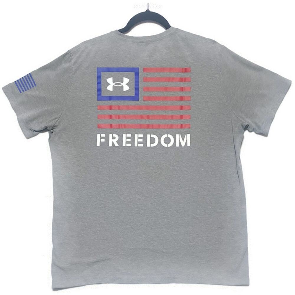 Freedom Under Armour T-Shirt Men's Size Large Loose Fit Short Sleeve Gray